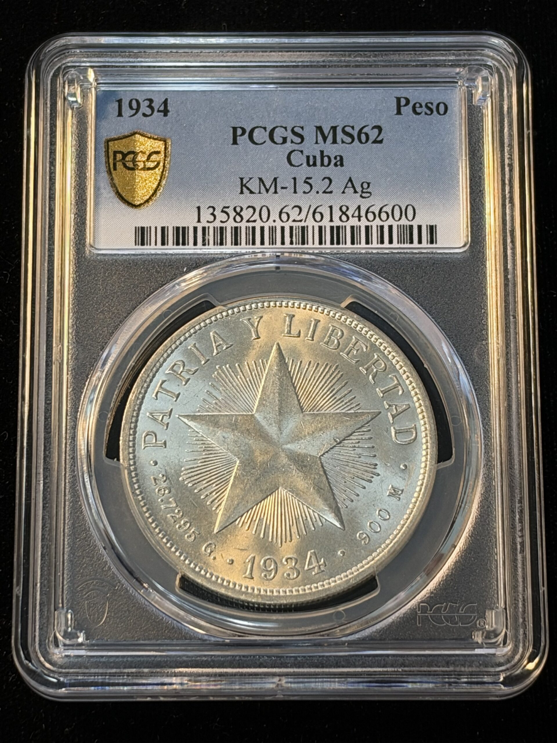 1934 Cuba Star Peso MS62 PCGS